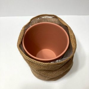 Striped Ceramic Plant Pot and Crochet Pot Holder